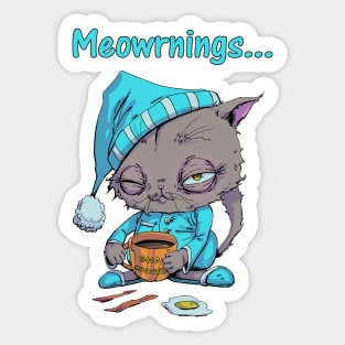 Cat Drinking Coffee and Eating Breakfast Sticker
